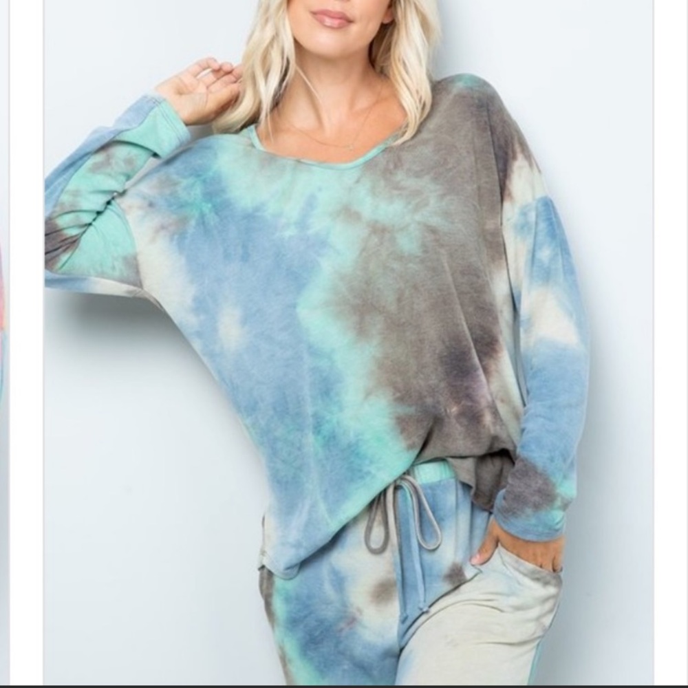 SET🌪🦋BLUE CHARCOAL FRENCH TERRY TIE DYE SET